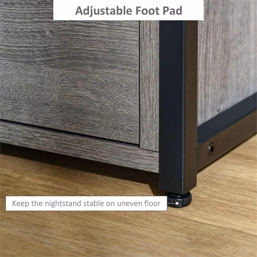 Nordara Slim Grey and Black Storage Cabinet End Table and Bedside Desk with Shelf – 5