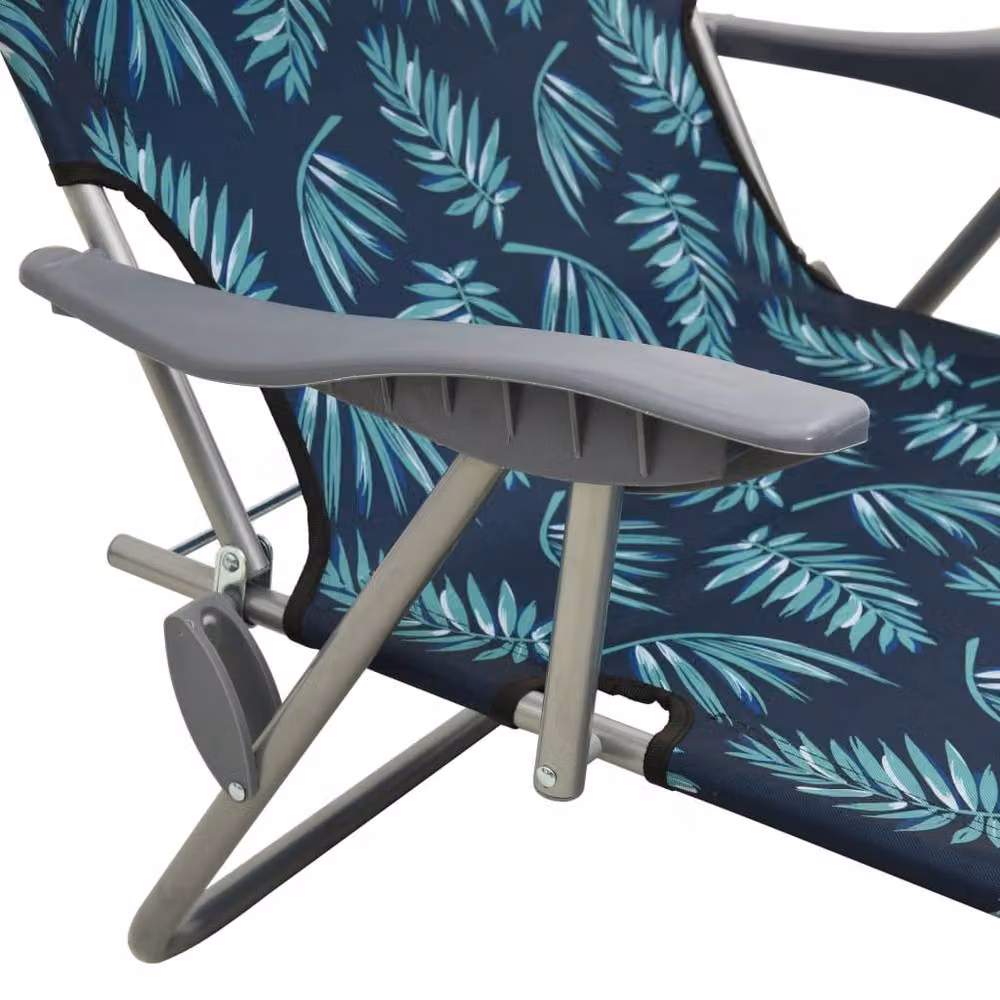 Berkfield Home Sun Lounger with Canopy in Navy Blue Steel with Floral Print W/D/H: 120 x 71.5 x 108.5 cm – 4
