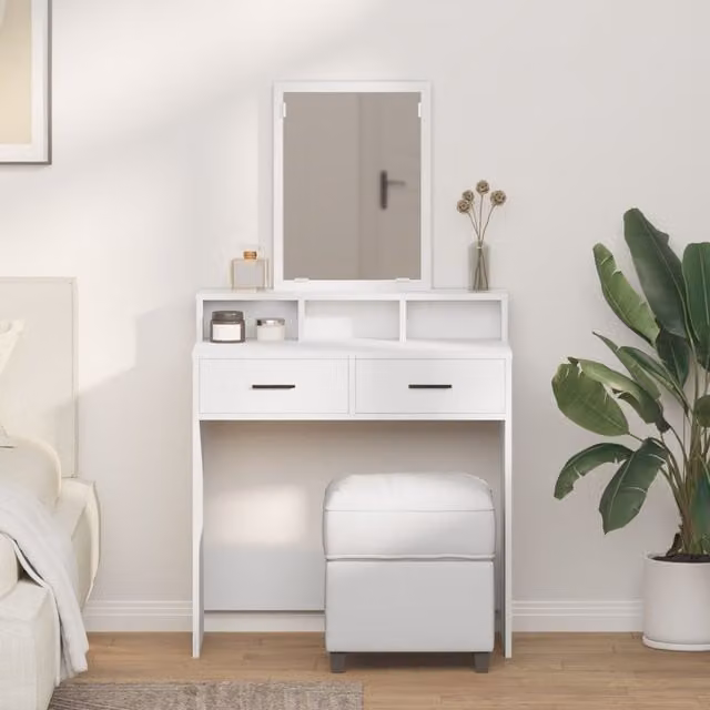 Berkfield Home Modern Dressing Table with Drawers in White, W/D/H: 79 x 41 x 140 cm