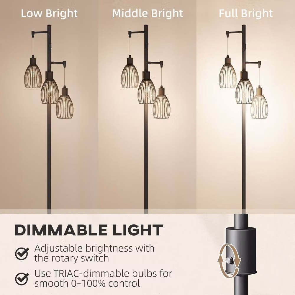 Wyld Haus Tane Industrial 3 Light LED Floor Lamp in Black Metal with Wire Cage Shades, H 170.5 cm x W 30 cm x D 30 cm – 4