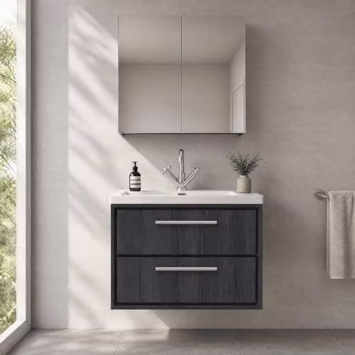 Balterley Longnor Wall Hung 2 Drawer Vanity Unit with Basin in Graphite Grey, W/D/H: 81.3 x 46.2 x 58.4 cm – 3