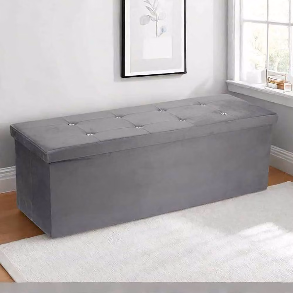 Simpa Extra Large Fold Flat Ottoman Storage in Dark Grey Brushed Velvet, L 110 cm x W 38 cm x H 37 cm – 4
