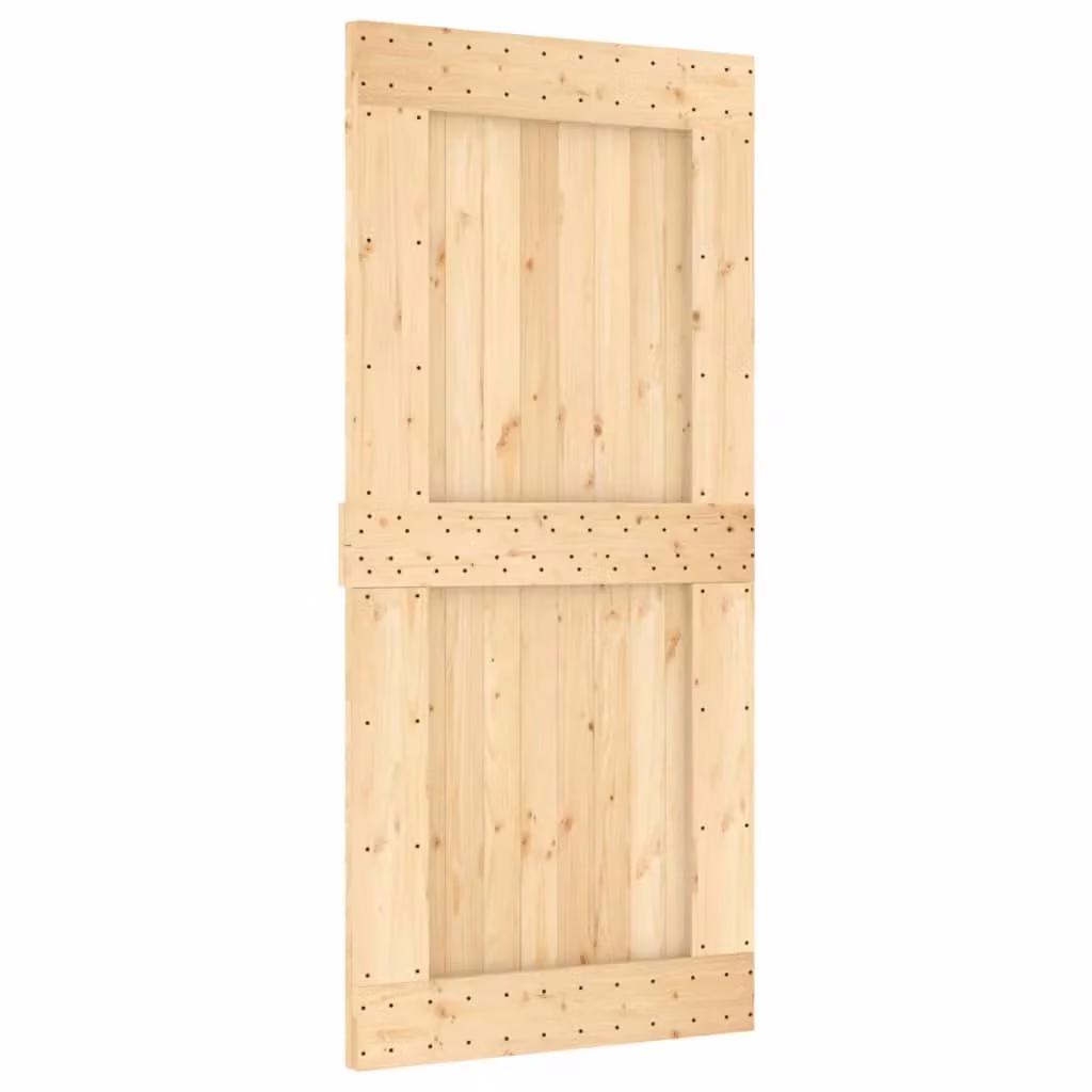 Berkfield Home Rustic Solid Wood Pine Sliding Door with Hardware Set in Brown, W: 95 cm, H: 210 cm – 2