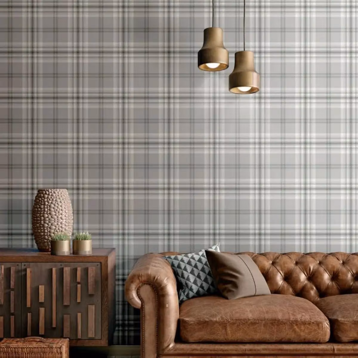 Muriva Catherine Lansfield Kelso Checked Wallpaper in Light Grey – 2