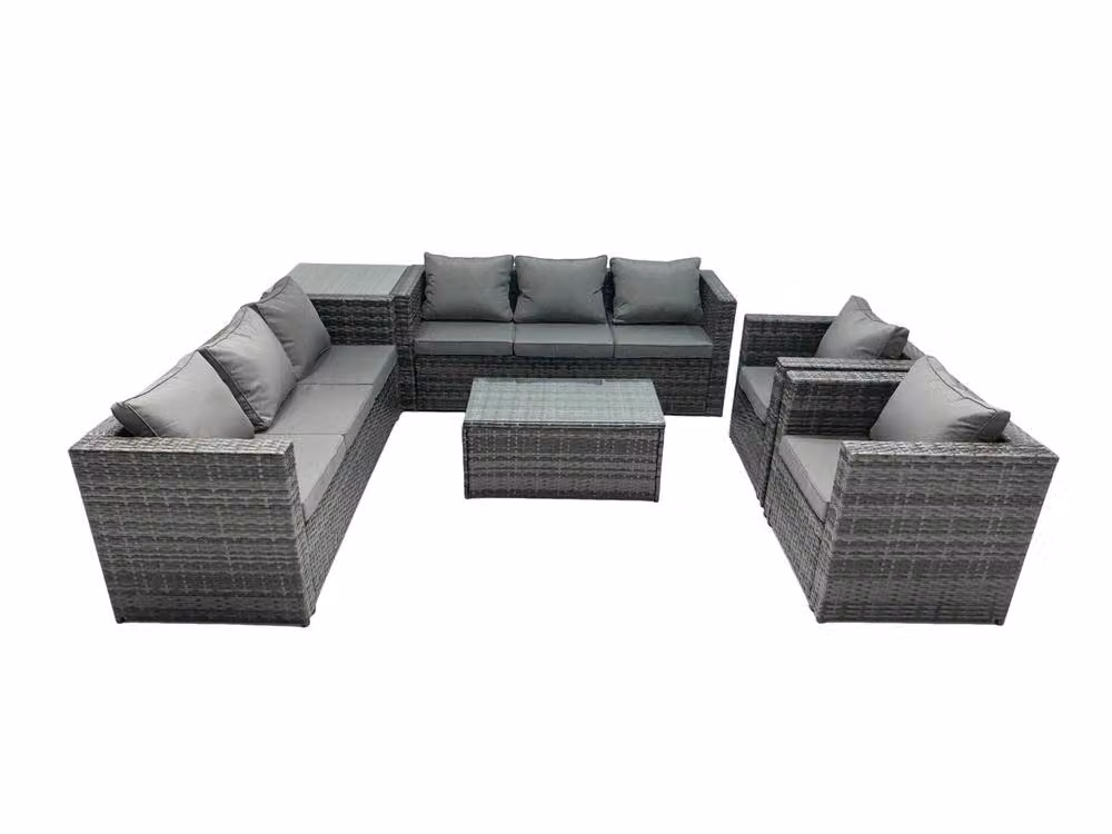 Fimous 8 Seater Rattan Garden Furniture Set with Upholstered Cushions and Coffee Table in Grey – 2