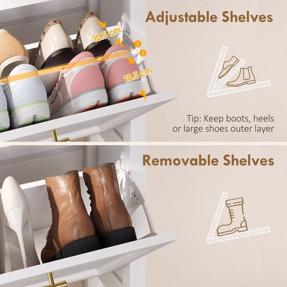NESTLUNE White Shoe Cabinet with 2 Tilting Compartments and Internal Shelves, W: 100 cm, D: 15 cm – 2