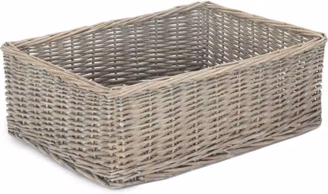 Red Hamper Wicker Open Weave Storage Tray in Grey Wash Mid Grey W: 41.0 cm, D: 30.0 cm, H: 14.0 cm