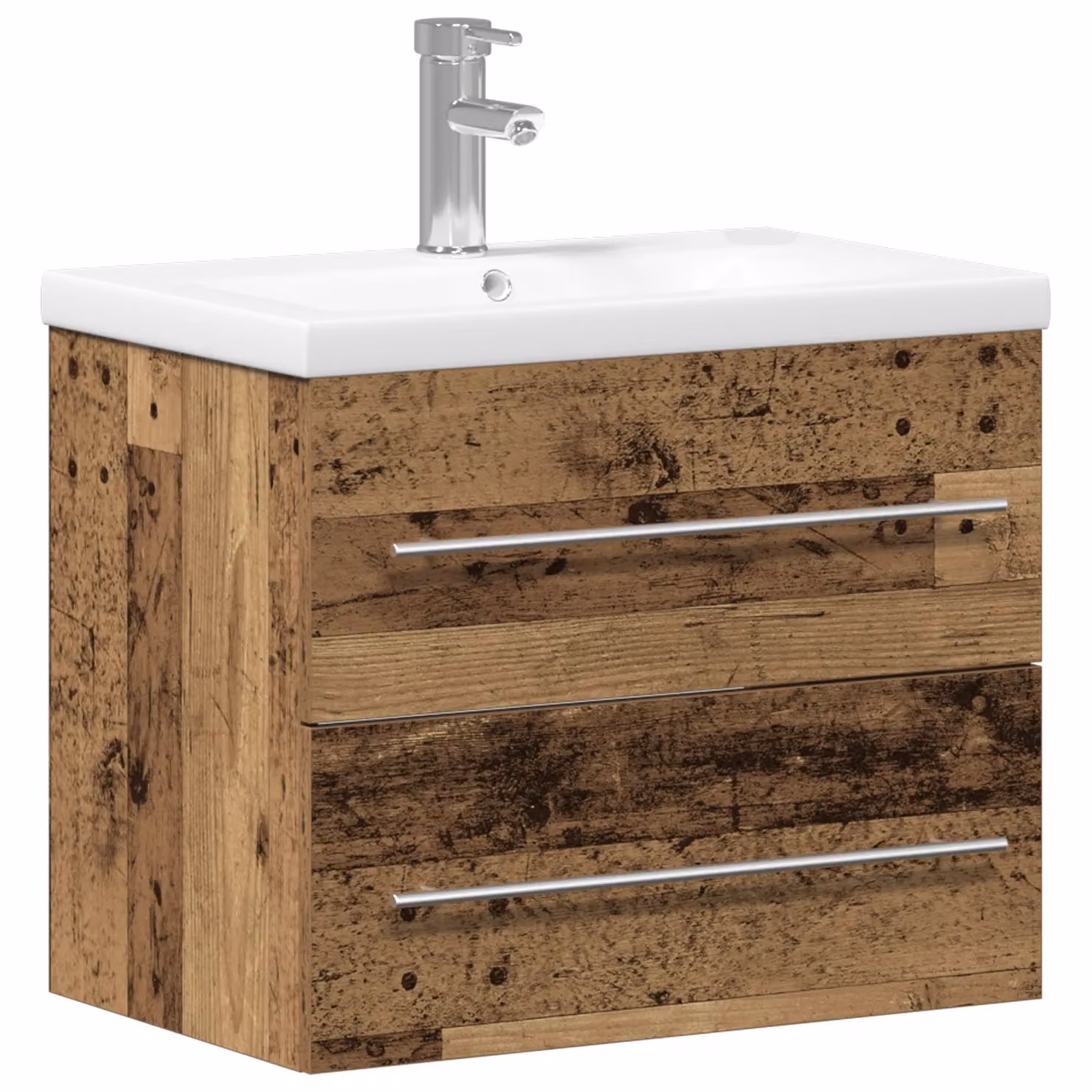 Berkfield Home Bathroom Sink Cabinet with Built-in Basin in Brown Old Wood, W/D/H: 60.0 x 38.5 x 48.0 cm – 2