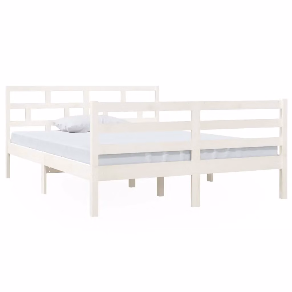 Berkfield Home White Solid Wood Pine Bed Frame W/D/H: 140 x 190 cm – 2