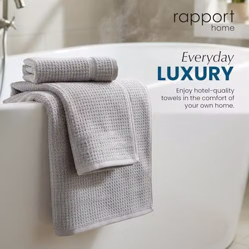 Rapport Home Two Piece Waffle Pique Cotton Bath Sheet Set in Silver Grey, W: 90 cm, H: 140 cm – 2