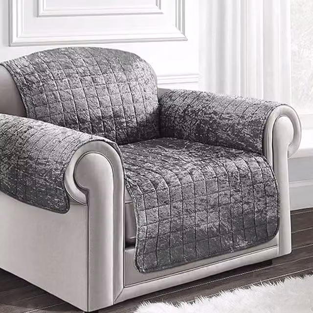 Intimates Silver Crushed Velvet Sofa and Armchair Protector, Water Repellent and Stain Resistant