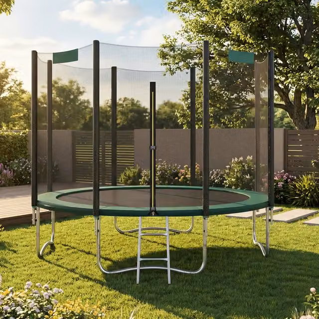 SONGMICS Kids Trampoline with Enclosure Net in Black and Blue