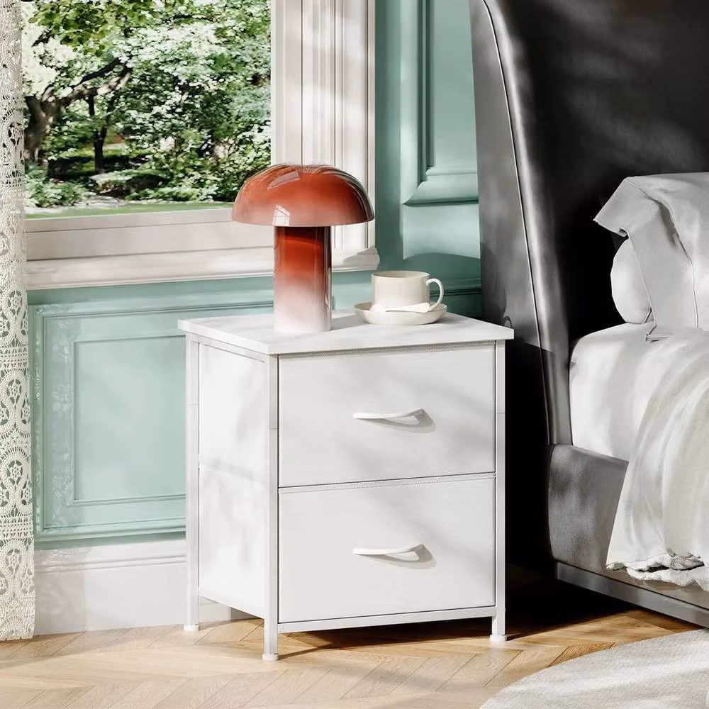 FORGEVIO White Bedside Table Set with 2 Drawers, W/D/H: 42 x 30 x 50 cm – 2