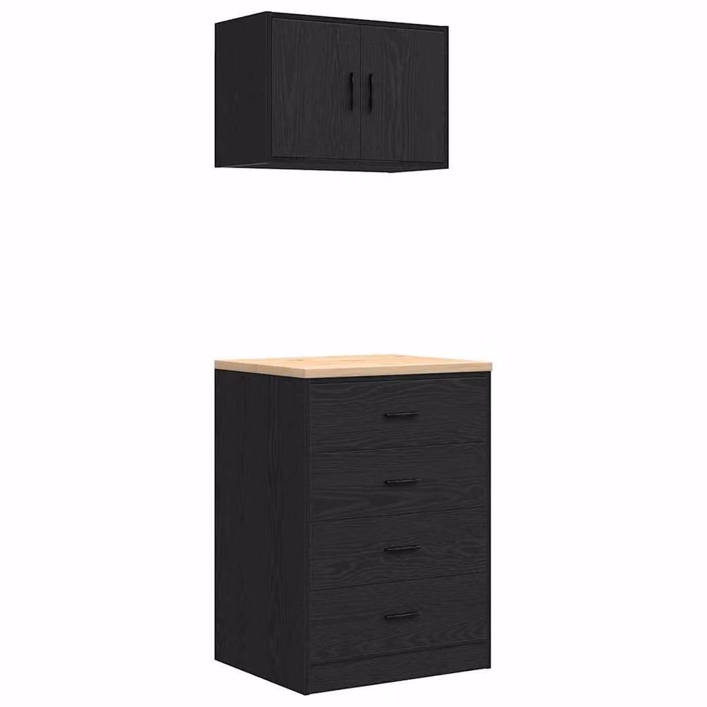 Berkfield Home Set of 2 Black Wall Mounted Garage and Workshop Cabinets in MDF Wood with Hinged Doors – 1
