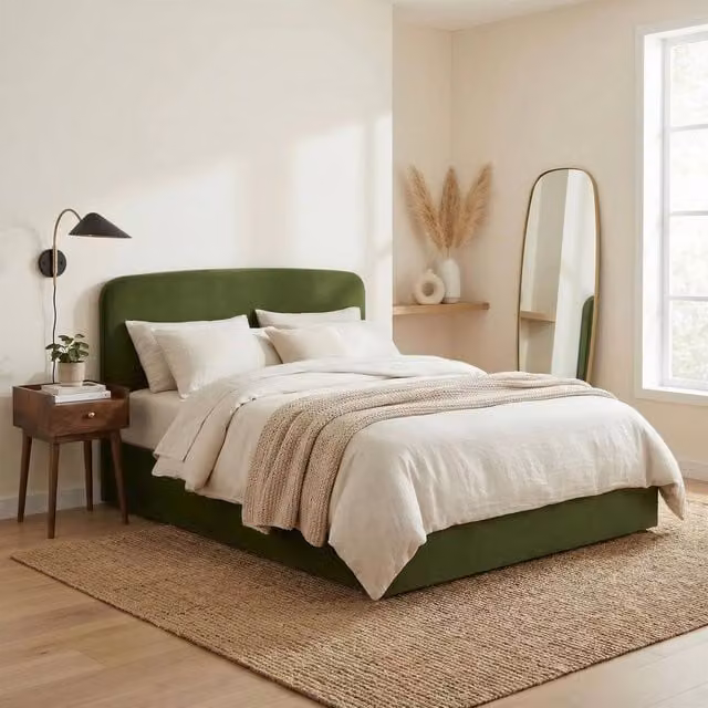 FurnitureboxUK Amelie Green Velvet Upholstered Double Ottoman Bed Frame W/D/H: 140 x 200 cm