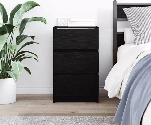 Berkfield Home Durable Bedside Cabinet with 3 Drawers, Black, W/D/H: 39 x 35 x 65 cm – 1