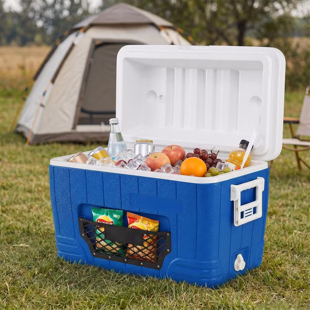 Costway 45L Insulated Portable Hard Shell Ice Chest with Mesh Pocket, Blue – 3