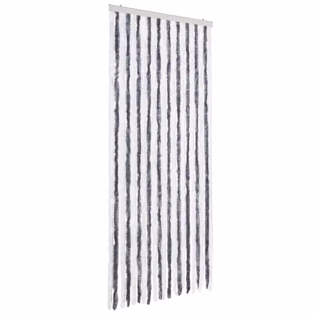Berkfield Home Grey and White Striped Chenille Insect Curtain, W: 90 cm, H: 220 cm – 2
