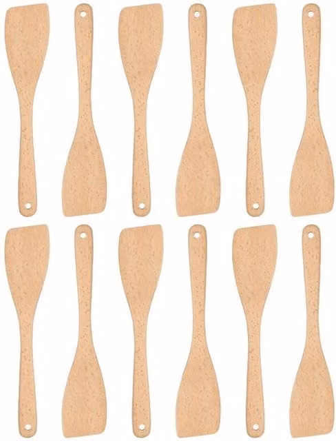 Kelvenix 12-Piece Brown Wooden Spatula Set with Long Handles, Heat Resistant and Non-Scratch Kitchen Utensils, W/D/H: 30 x 6.5 x 6.5 cm – 1