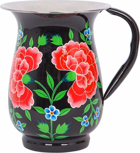 Billy Can Carbon Peony Hand-Painted Floral Water Jug, Black, 1.7 l – 4