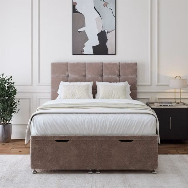Bedmaster Silver Chenille Upholstered Ottoman Divan Base with Lift Up Storage, W/D/H: 180 x 200 cm