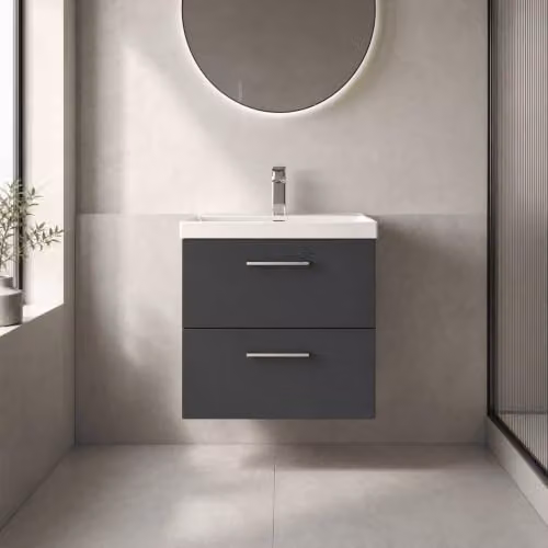 Balterley Pershall Contemporary Wall Hung 2 Drawer Vanity Unit with Thin Edge Ceramic Basin, Dark Grey, W: 60.0 cm, D: 46.0 cm, H: 58.9 cm – 3