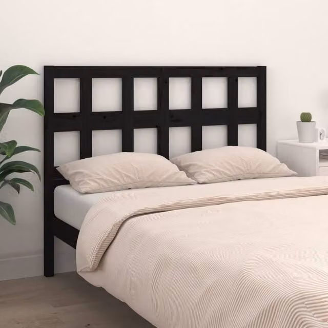 Berkfield Home Beautiful Black Solid Pine Wood Bed Headboard W: 165.5 cm, D: 4 cm, H: 100 cm