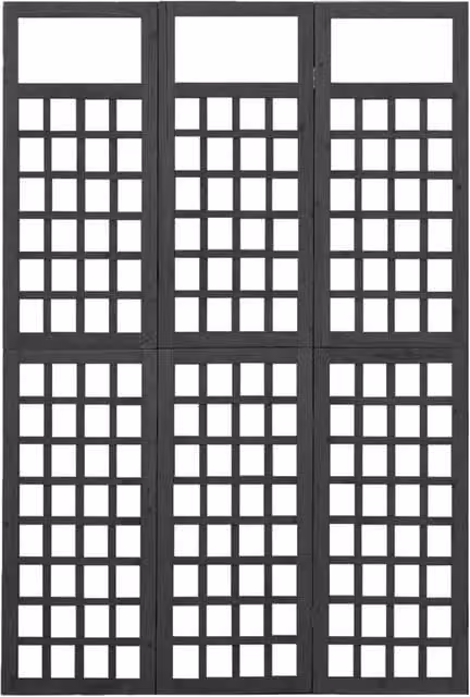 Berkfield Home 3-Panel Solid Fir Wood Room Divider Trellis in Black, W: 121 cm, H: 180 cm – 1