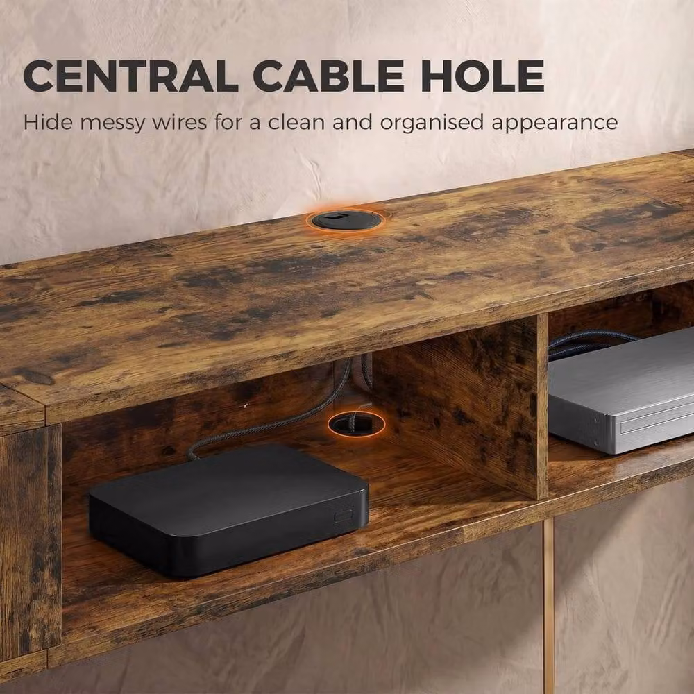 PAWNORA Industrial Wood TV Stand with RGB LED Lights in Brown, W: 100 cm, D: 15 cm – 5