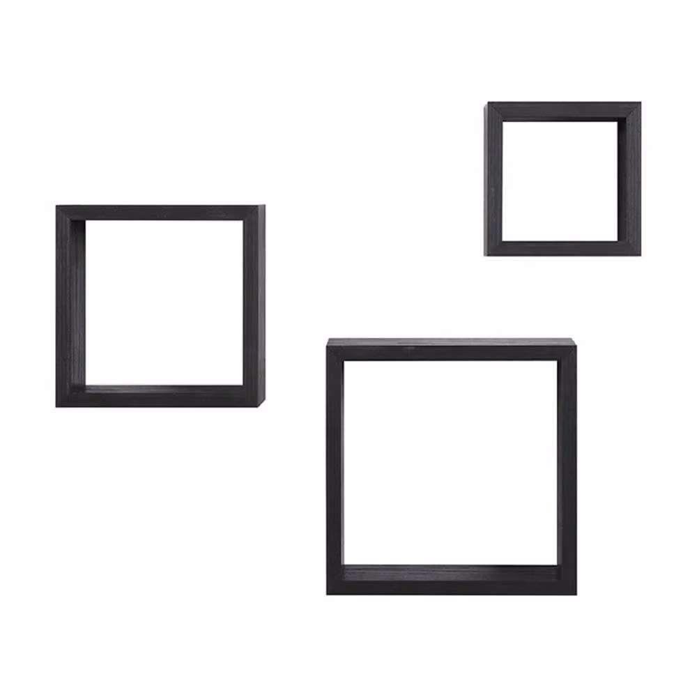 Kelvenix Black Matt MDF Wall Mounted Floating Cube Box Shelf Set – 2