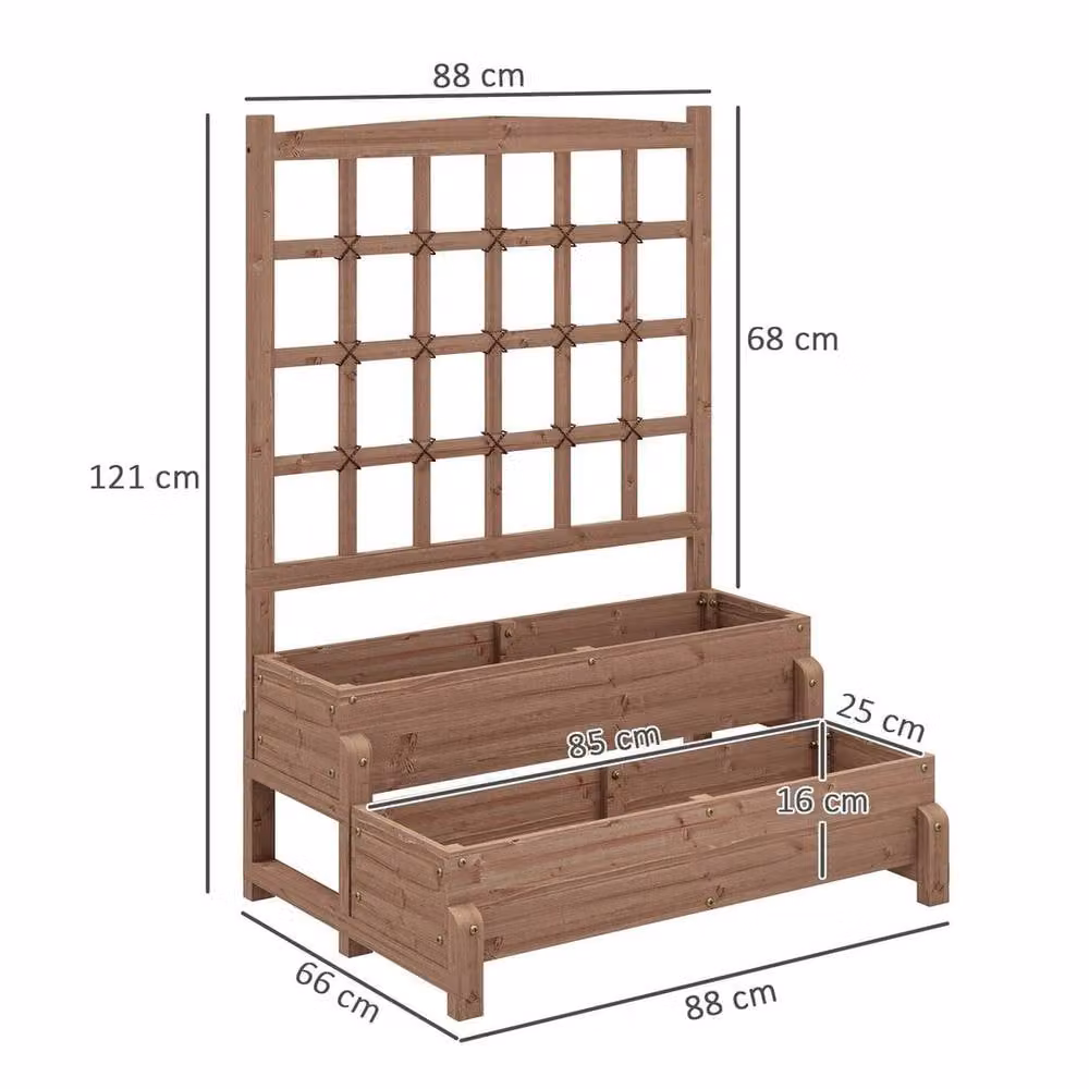 Kelvenix 2-Tier Wooden Raised Bed with Trellis in Brown, W/D/H: 121 x 88 x 66 cm – 2
