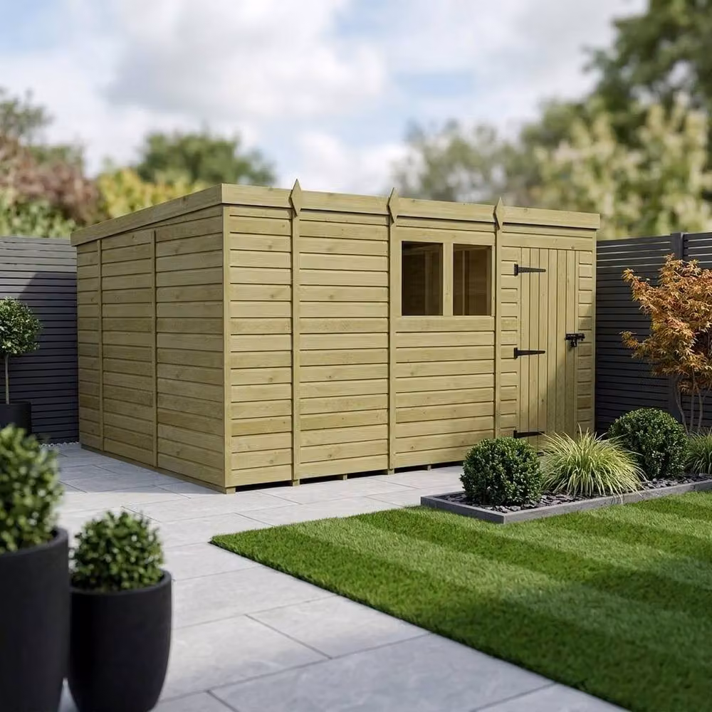 Buttercup Farm Brown Timber Pent Garden Shed with Single Door and Windows, W/D/H: 396.24 x 305.0 x 210.0 cm – 2