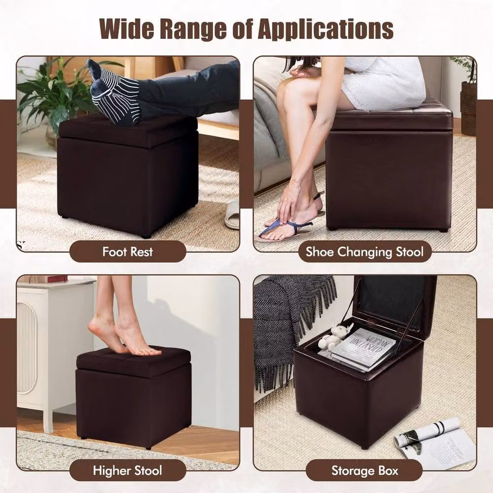KORVIXA Upholstered Ottoman Seat Cube in Brown, Width: 100 cm – 3