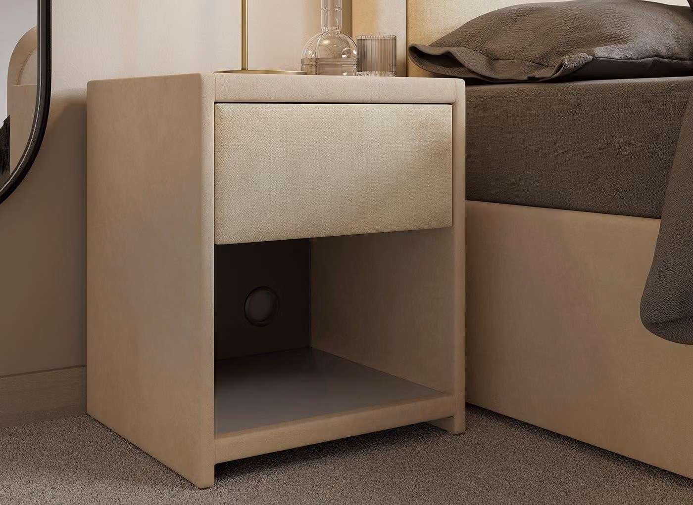 Dreams Turin Modern Upholstered Bedside Table in Beige
