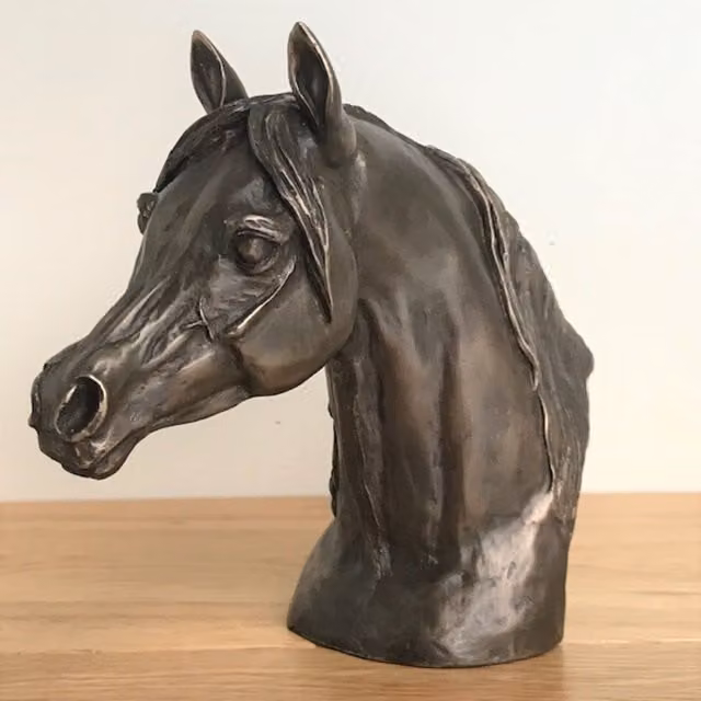Animal Crackers Arab Horse Head Figurine in Brown Cold Cast Bronze by Harriet Glen