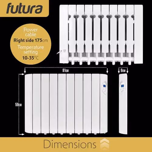 Futura 1500W White Wall Mounted Oil Filled Radiator with 24/7 Timer and Frost Protection – 5
