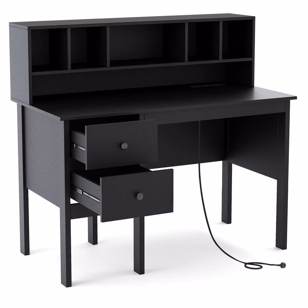 Costway Black Computer Desk with Power Outlets and Drawers, 120 cm Width – 10