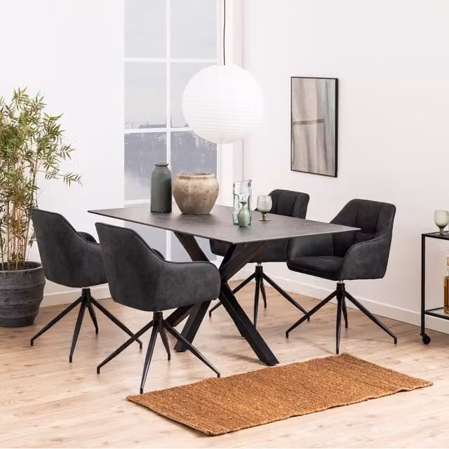 Furniture To Go Heaven Modern Rectangular Ceramic Dining Table in Matt Black, W: 160 cm, D: 90 cm – 1