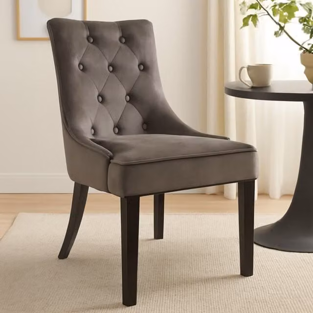 Orsina Grey Velvet Dining Chair with Rubberwood Frame – 2