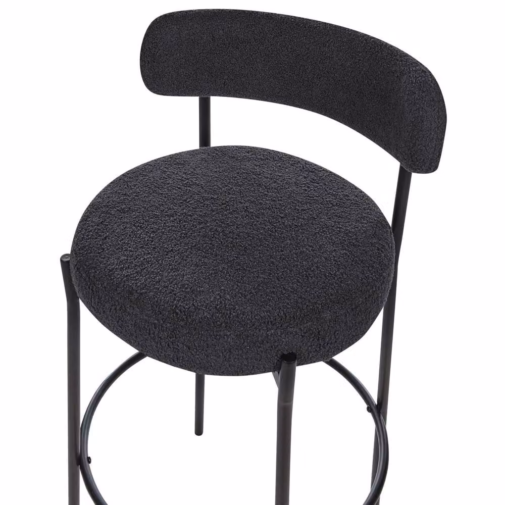 Wyld and Coco Set of 2 Black Boucle Armless Bar Stools with Matt Black Steel Legs – 4