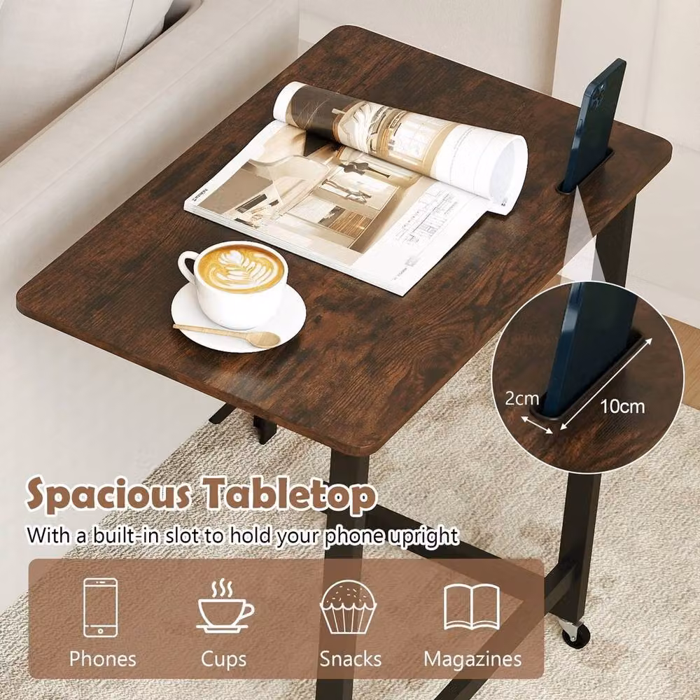 VOGREX Modern Mobile Bedside Table with Phone Slot in Brown – 5