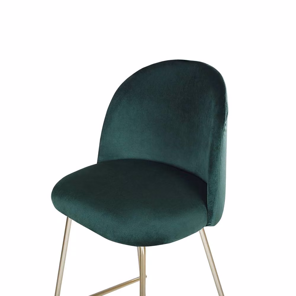 Wyld and Coco Set of 2 Green Velvet Counter-Height Bar Chairs with Gold Metal Legs – 3