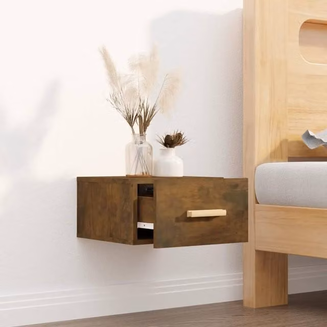 Berkfield Home Wall-mounted Bedside Cabinet in Smoked Oak Brown, W/D/H: 35 x 35 x 20 cm