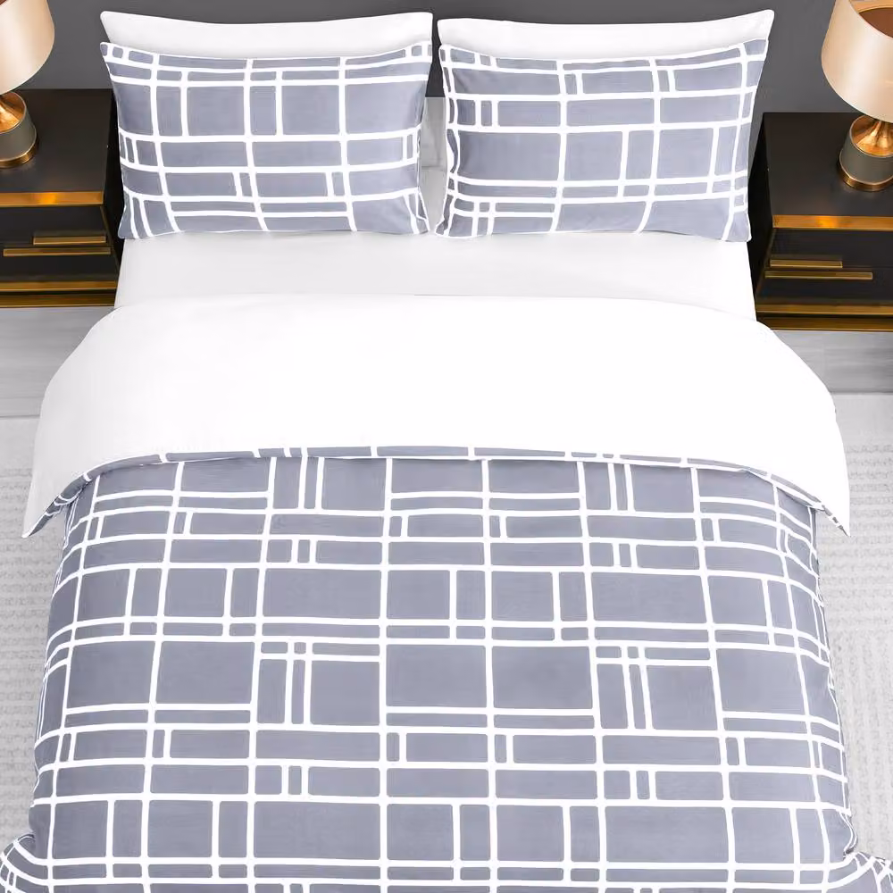 Pamposh Double Brushed Microfibre Duvet Cover Set with Zipper Closure in Grey – 2