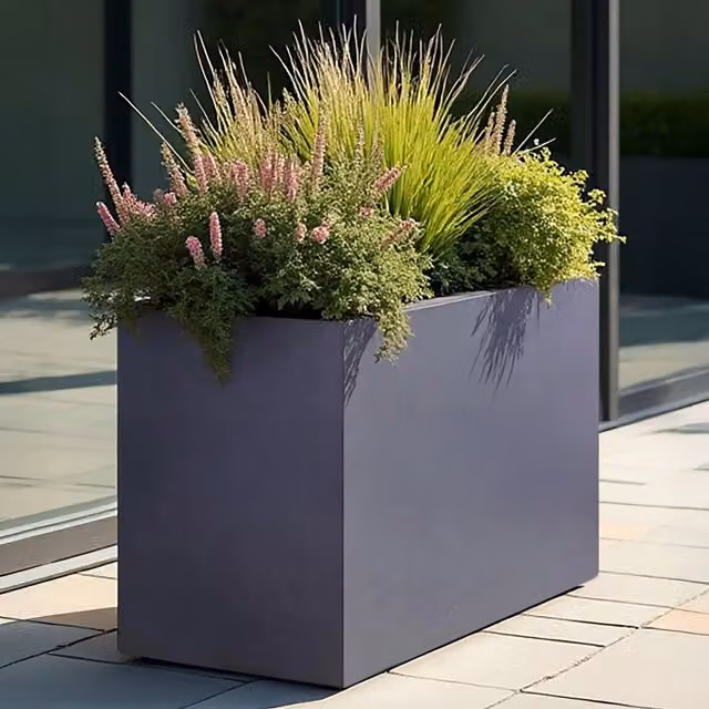 Idealist Set of 2 Narrow Rectangular Garden Trough Planters in Slate Grey Stone Effect, W: 40 cm, D: 20 cm, H: 20 cm