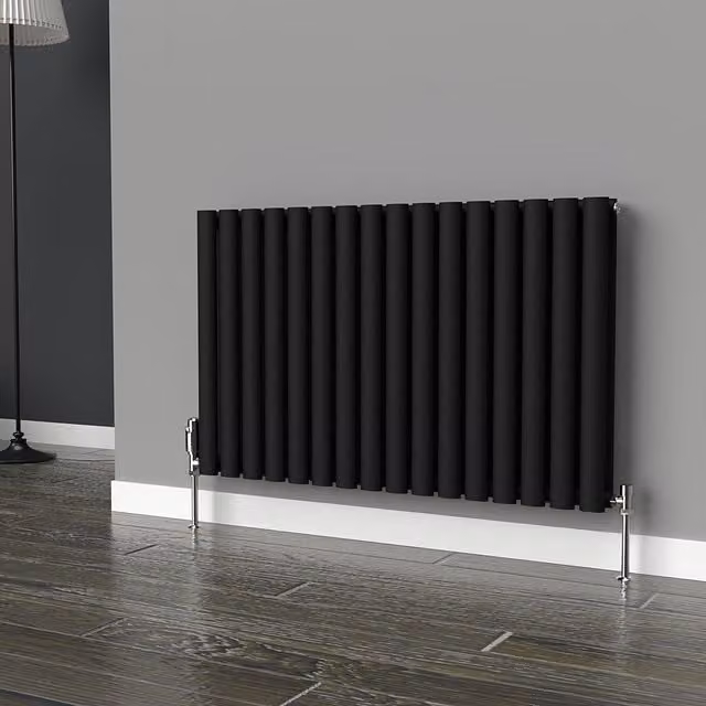 Lux Heat Oval Horizontal Double Radiator in Space Black, W: 960 mm, H: 600 mm