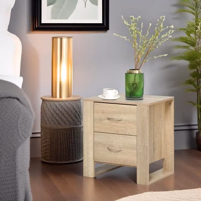 Pirlo Plush Bedside Table with 2 Drawers in Natural Brown