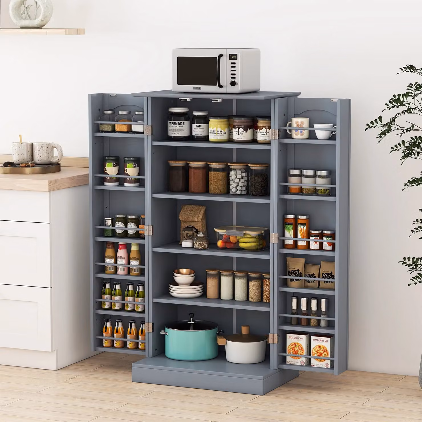 Costway Modern Grey Freestanding Kitchen Storage Cabinet with Adjustable Internal Shelves – 7