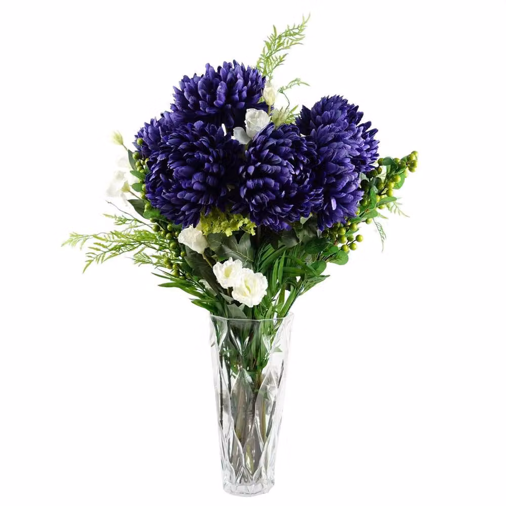 Leaf Pack of 6 Purple Artificial Extra Reflex Chrysanthemums, Height: 75 cm – 4