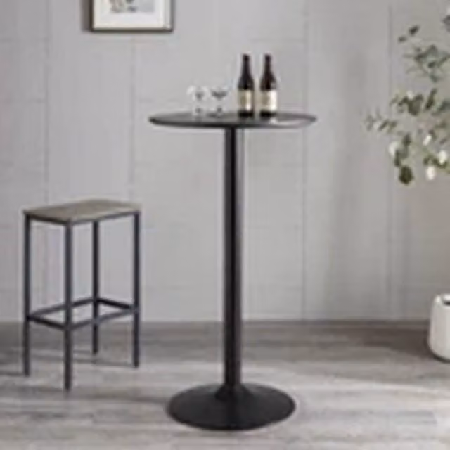 Kelvenix Round Bar Table in Black with 60 cm Top for Kitchen and Dining Rooms